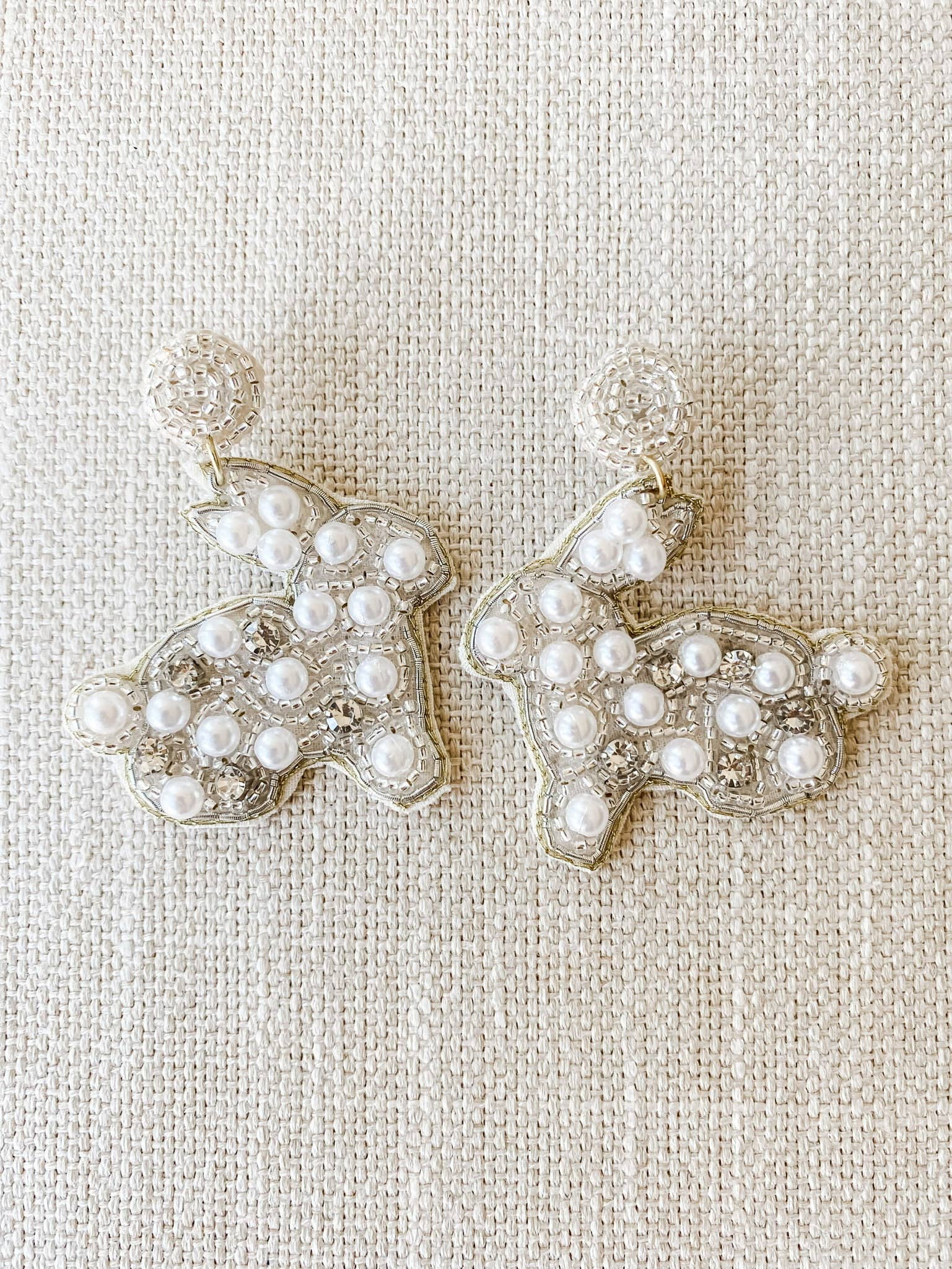 Pearl + Crystal Bunny Beaded Earrings