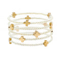 Pearl Beaded Stack With Gold Cross Accent