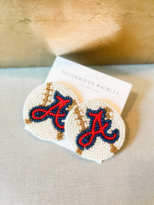 Baseball "A" Beaded Earrings