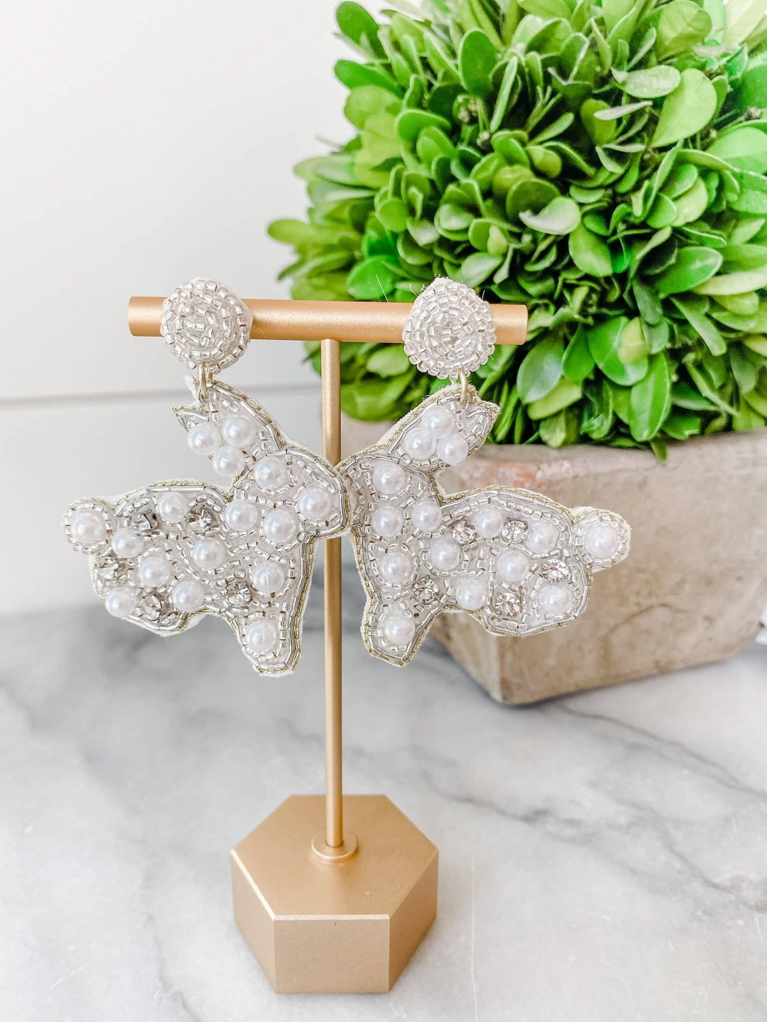 Pearl + Crystal Bunny Beaded Earrings