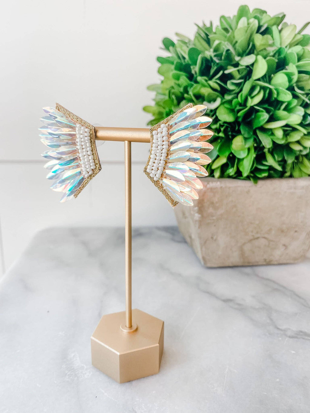 Iridescent Sequin Wing Beaded Earrings