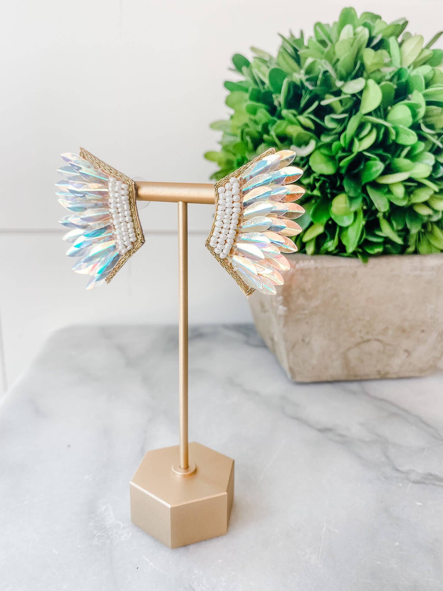 Iridescent Sequin Wing Beaded Earrings