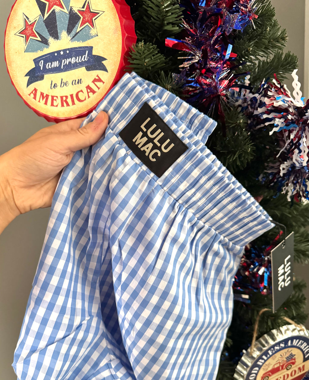 Lulu Mac Blue Gingham Boxer Shorts