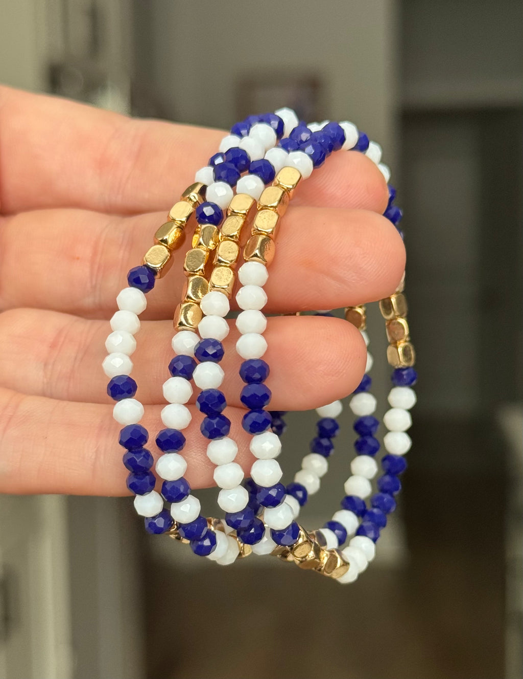 Blue + White Beaded Stack
