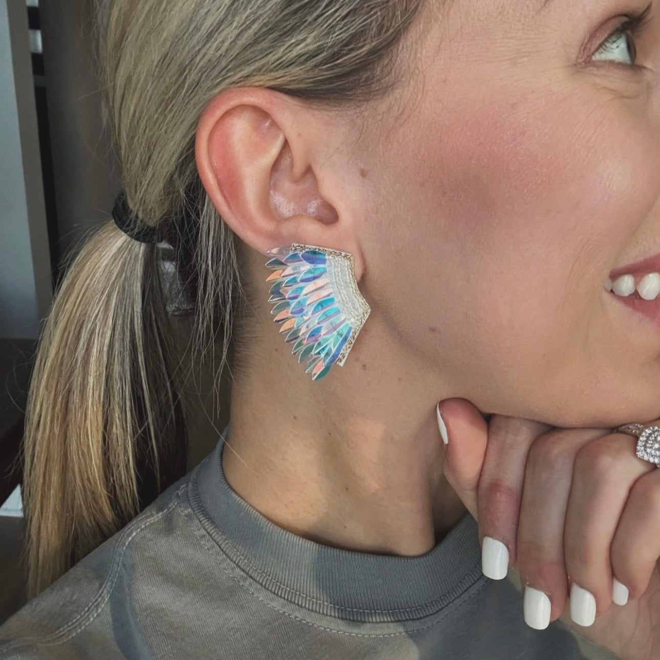 Iridescent Sequin Wing Beaded Earrings