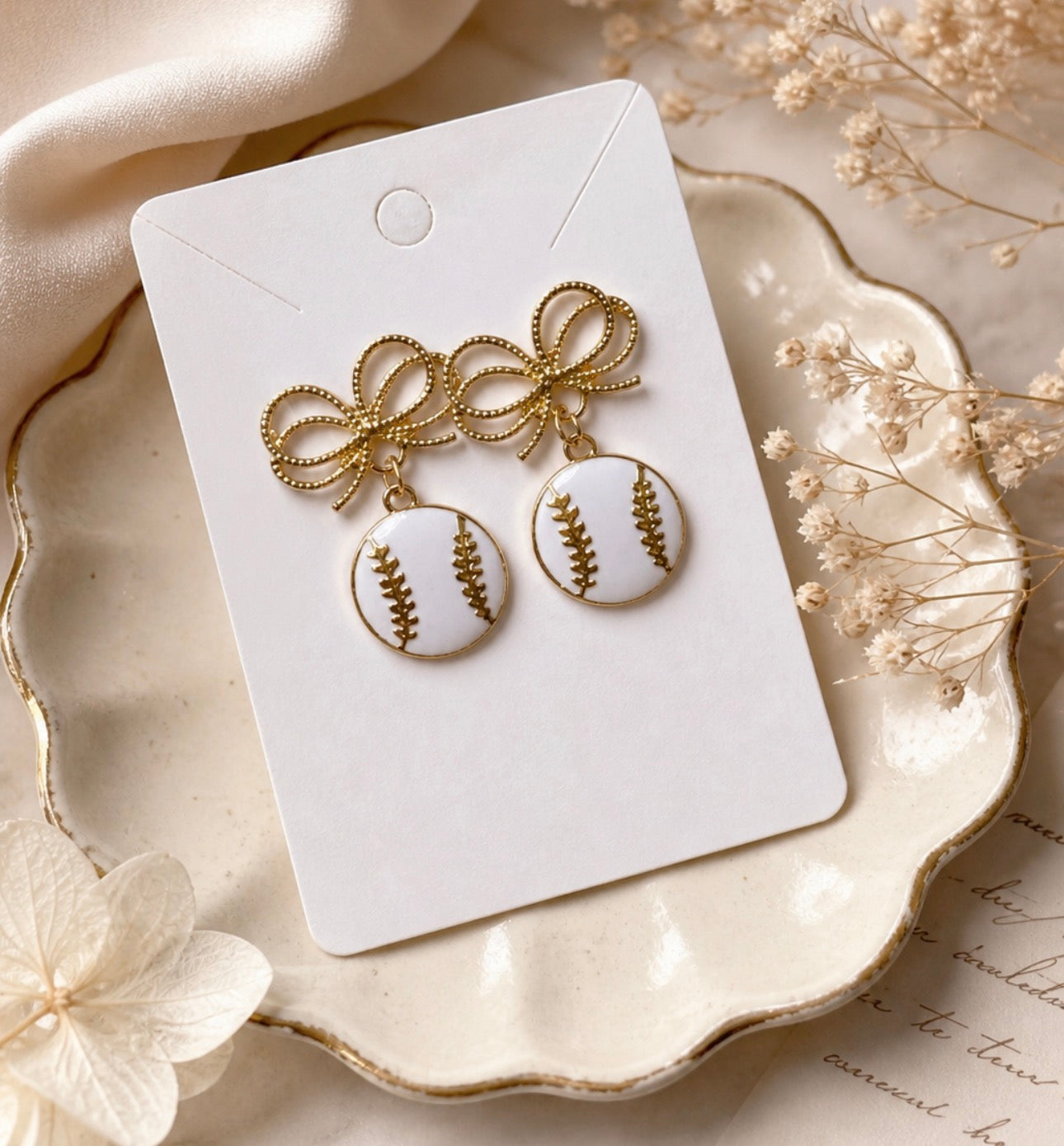 Baseball Bowknot Earrings