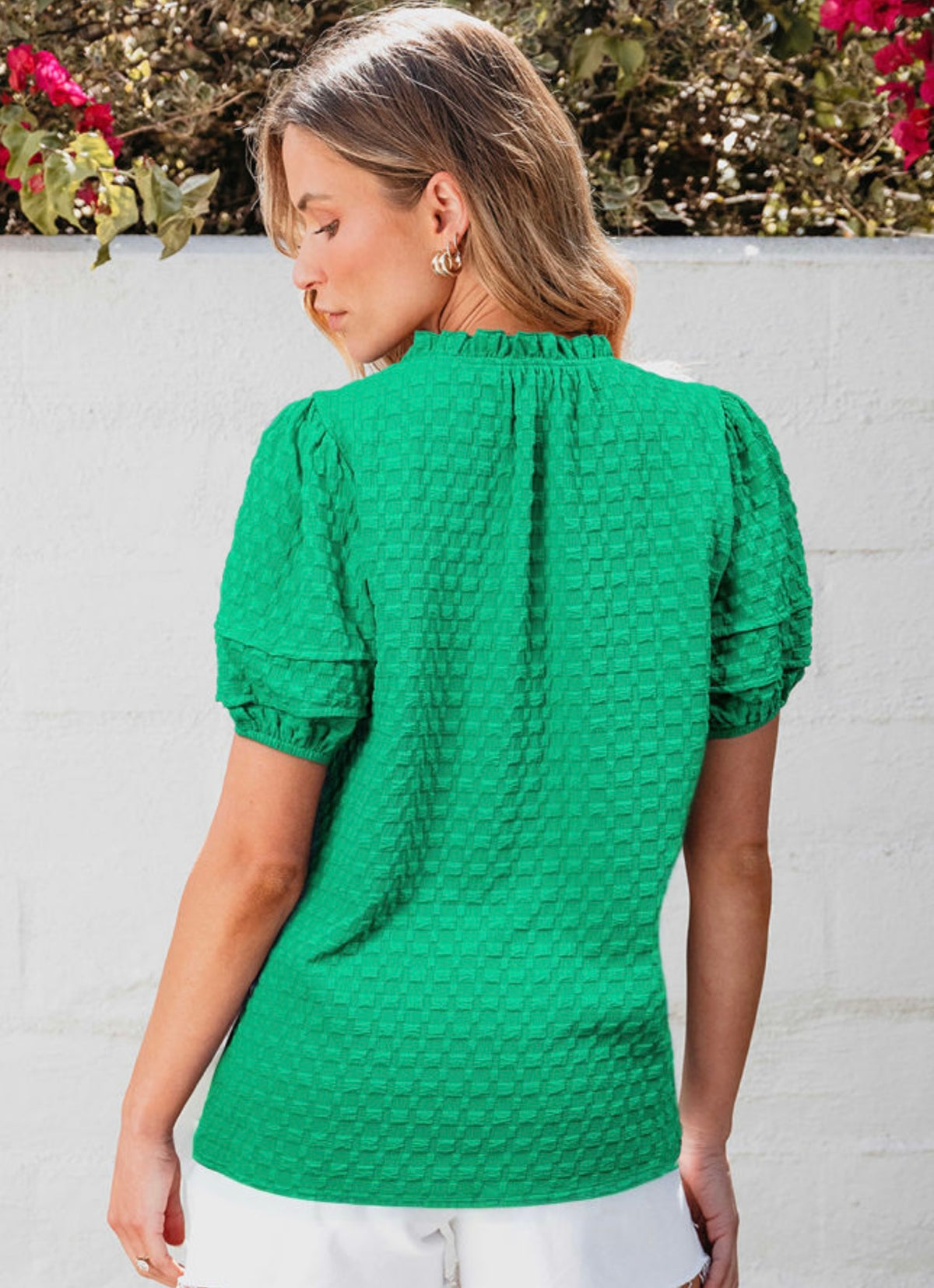 Kelly Green Puff Sleeve Blouse