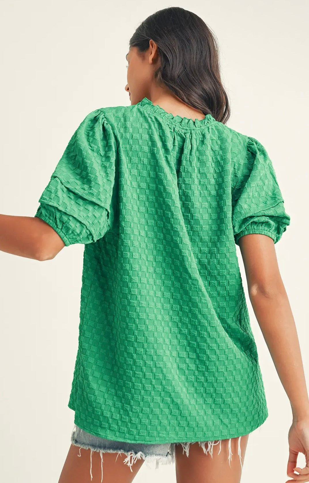 Kelly Green Puff Sleeve Blouse