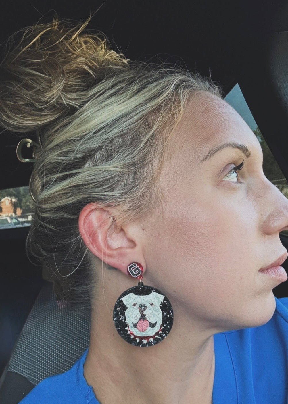 Bulldog Glitter Disc Earrings