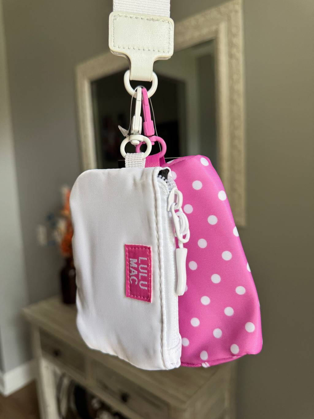 Pink/White Lulu Mac Polka Dot Wristlet
