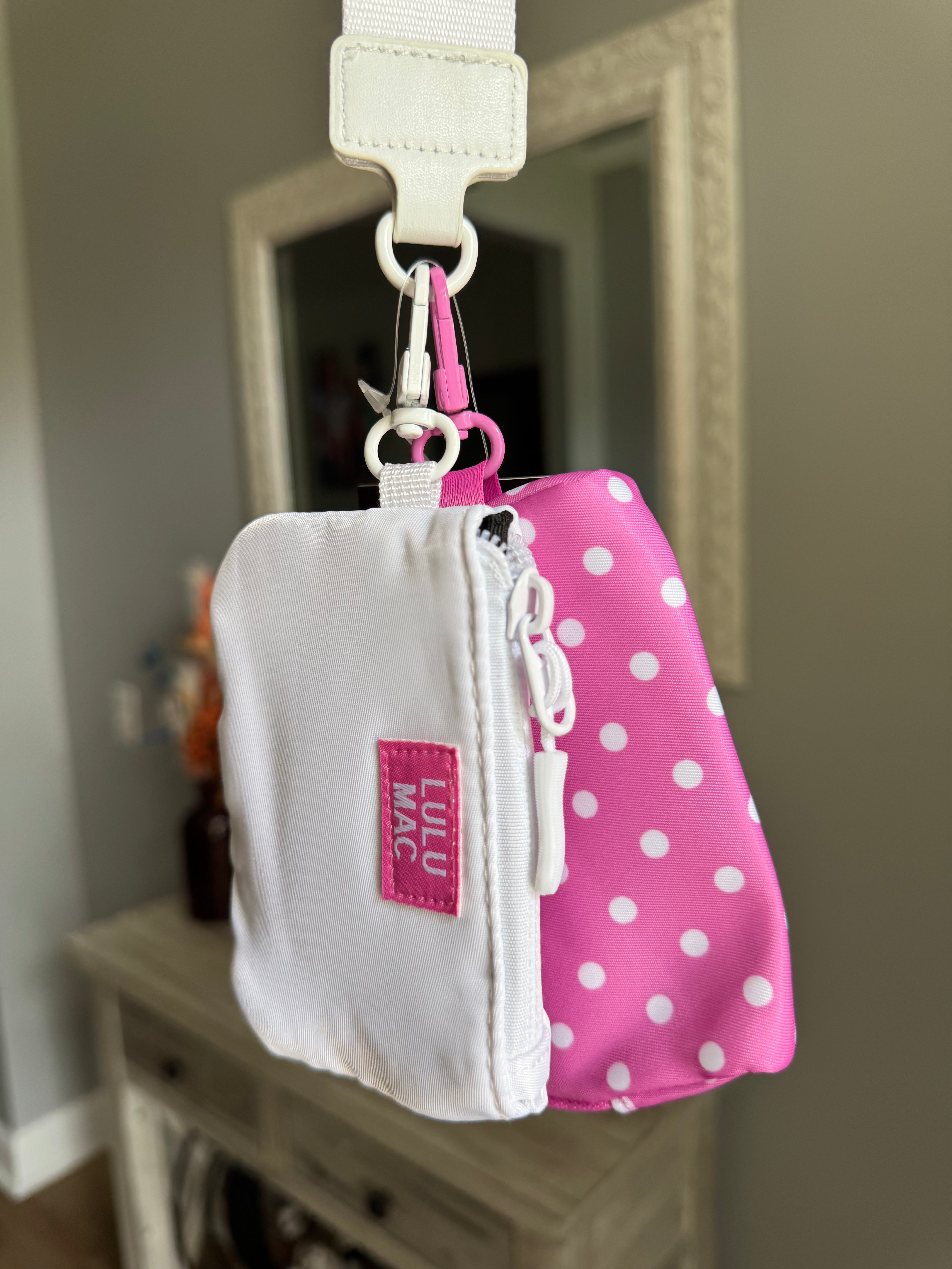 Pink/White Lulu Mac Polka Dot Wristlet