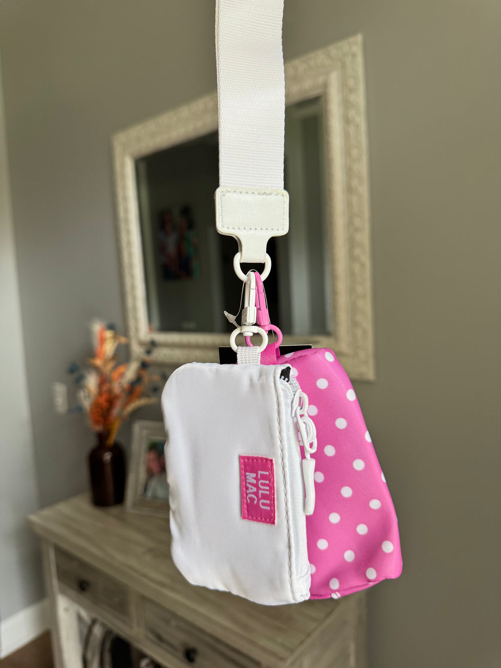 Pink/White Lulu Mac Polka Dot Wristlet