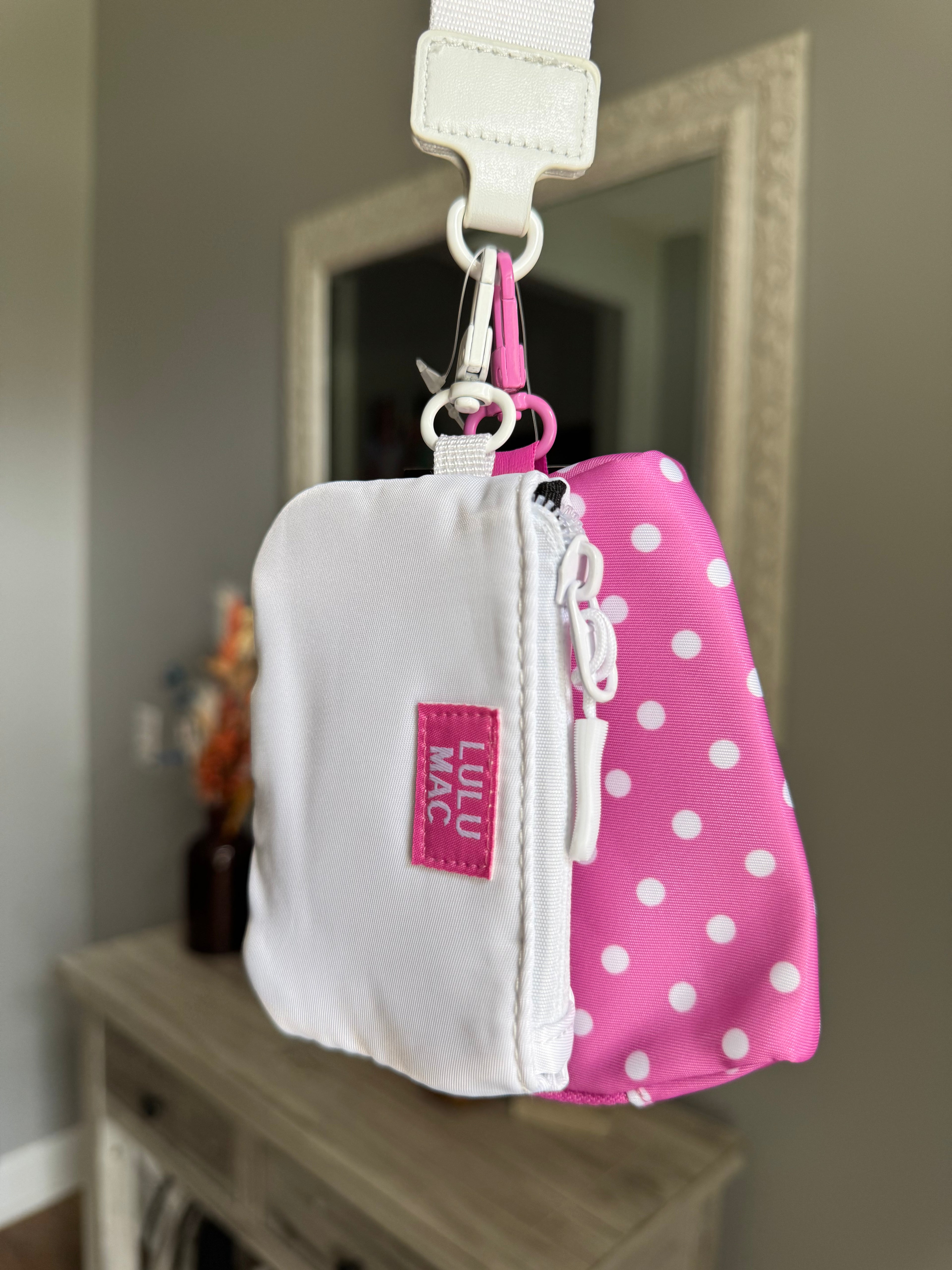 Pink/White Lulu Mac Polka Dot Wristlet