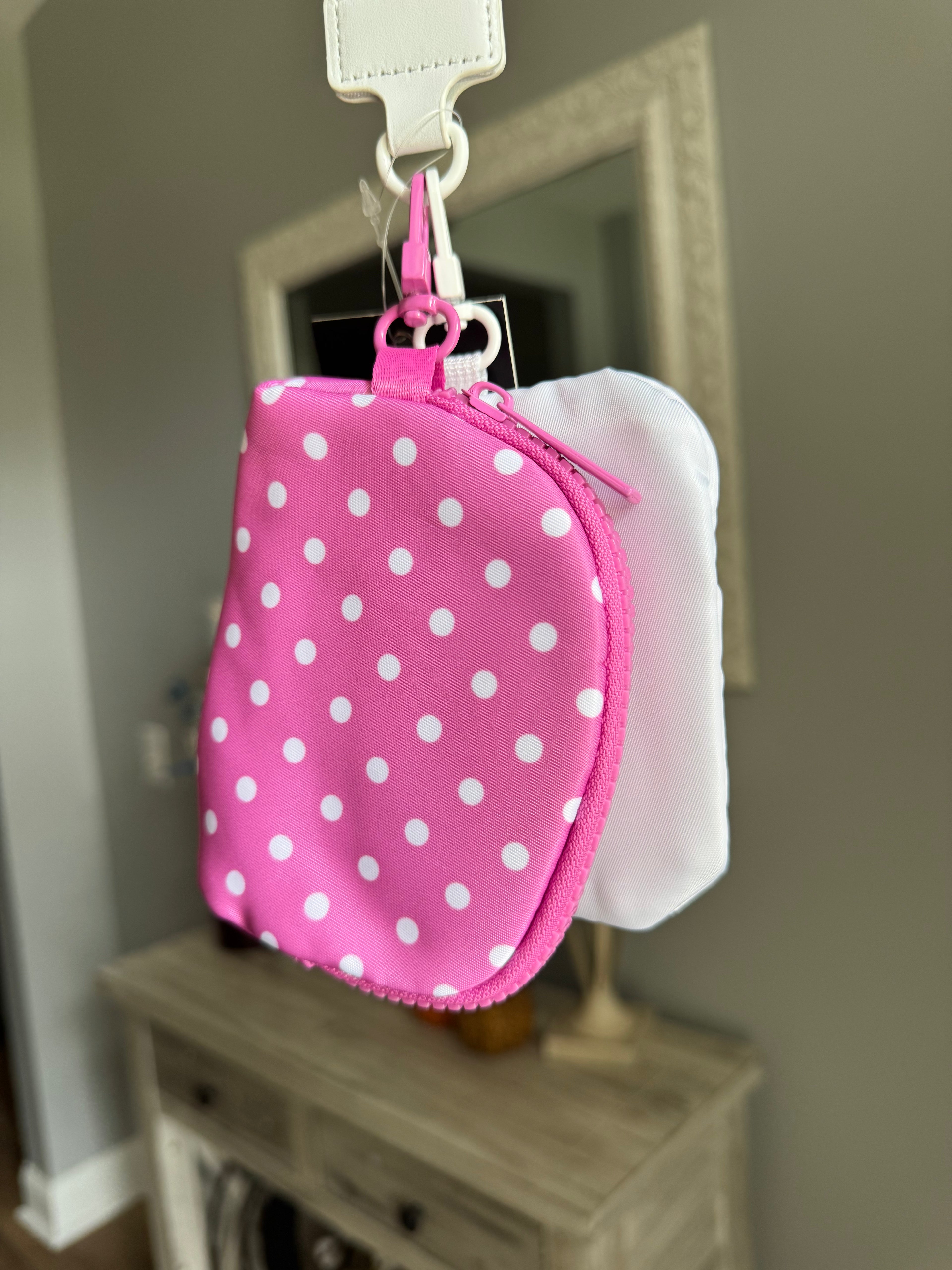Pink/White Lulu Mac Polka Dot Wristlet