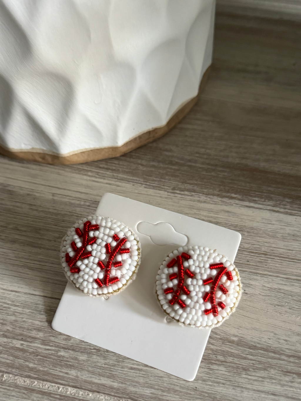 Gold Accent Baseball Beaded Earrings