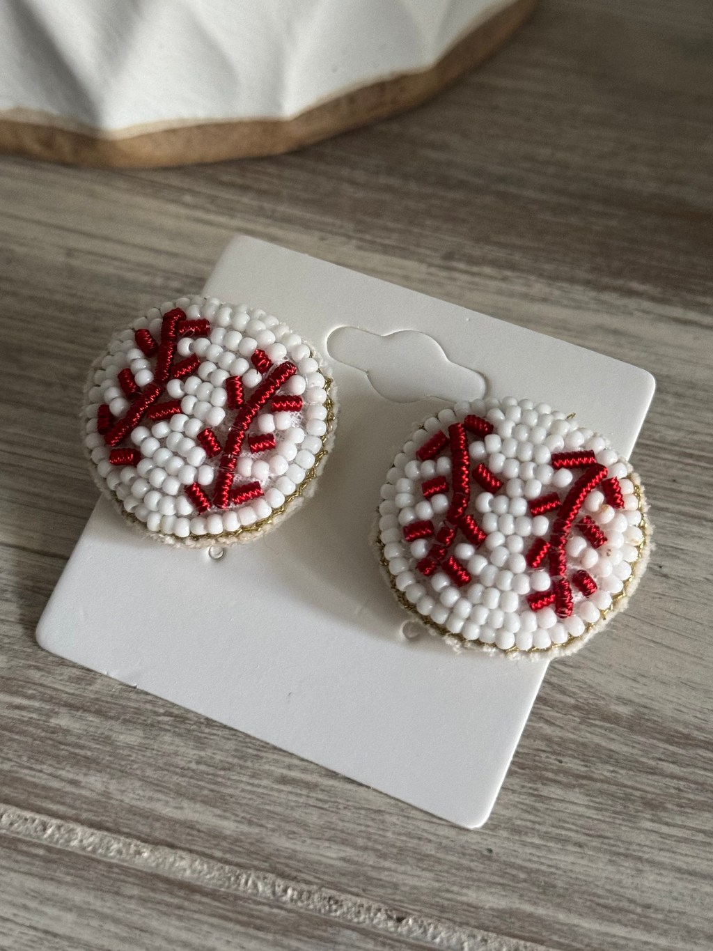 Gold Accent Baseball Beaded Earrings