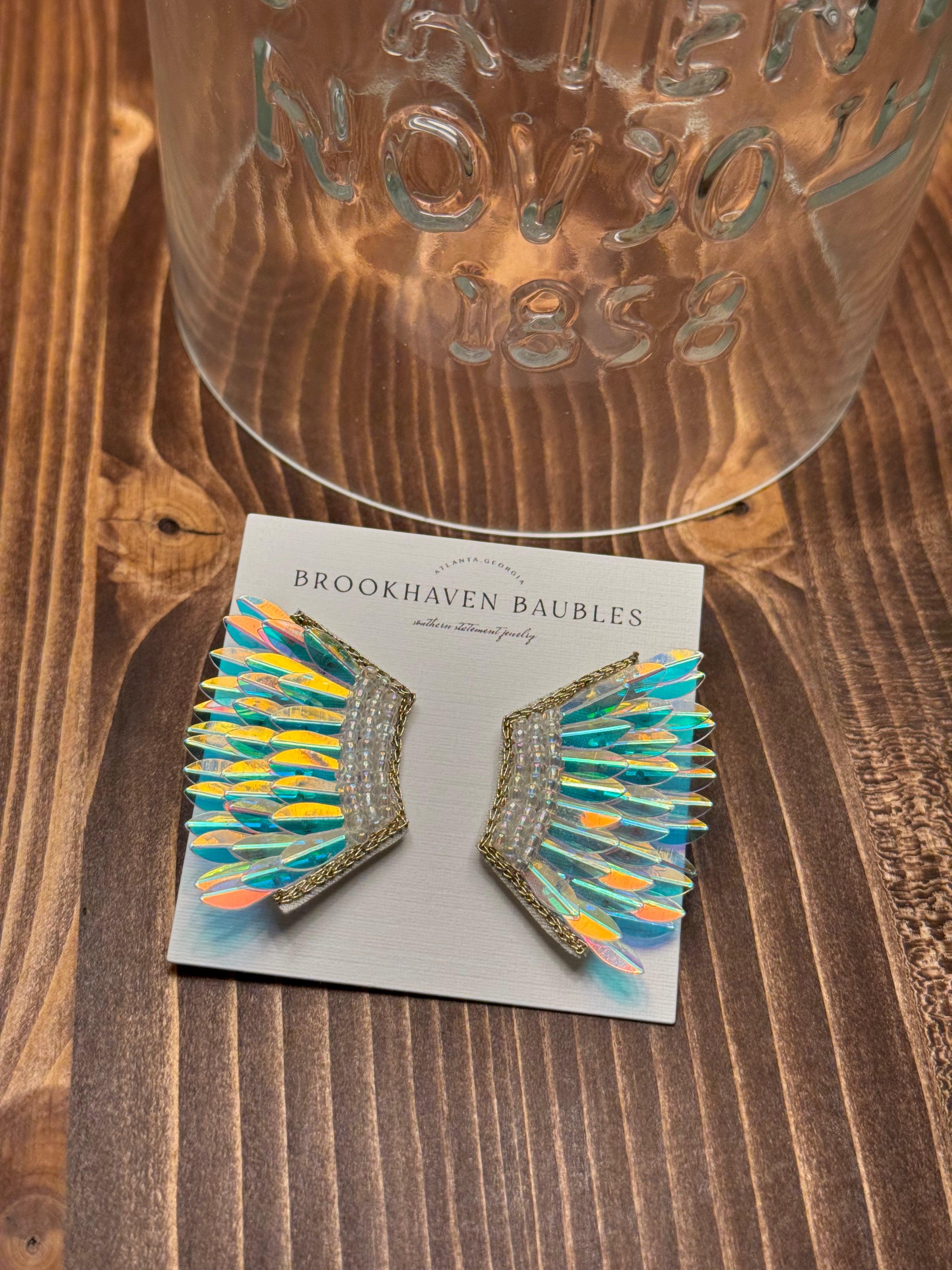 Iridescent Sequin Wing Beaded Earrings