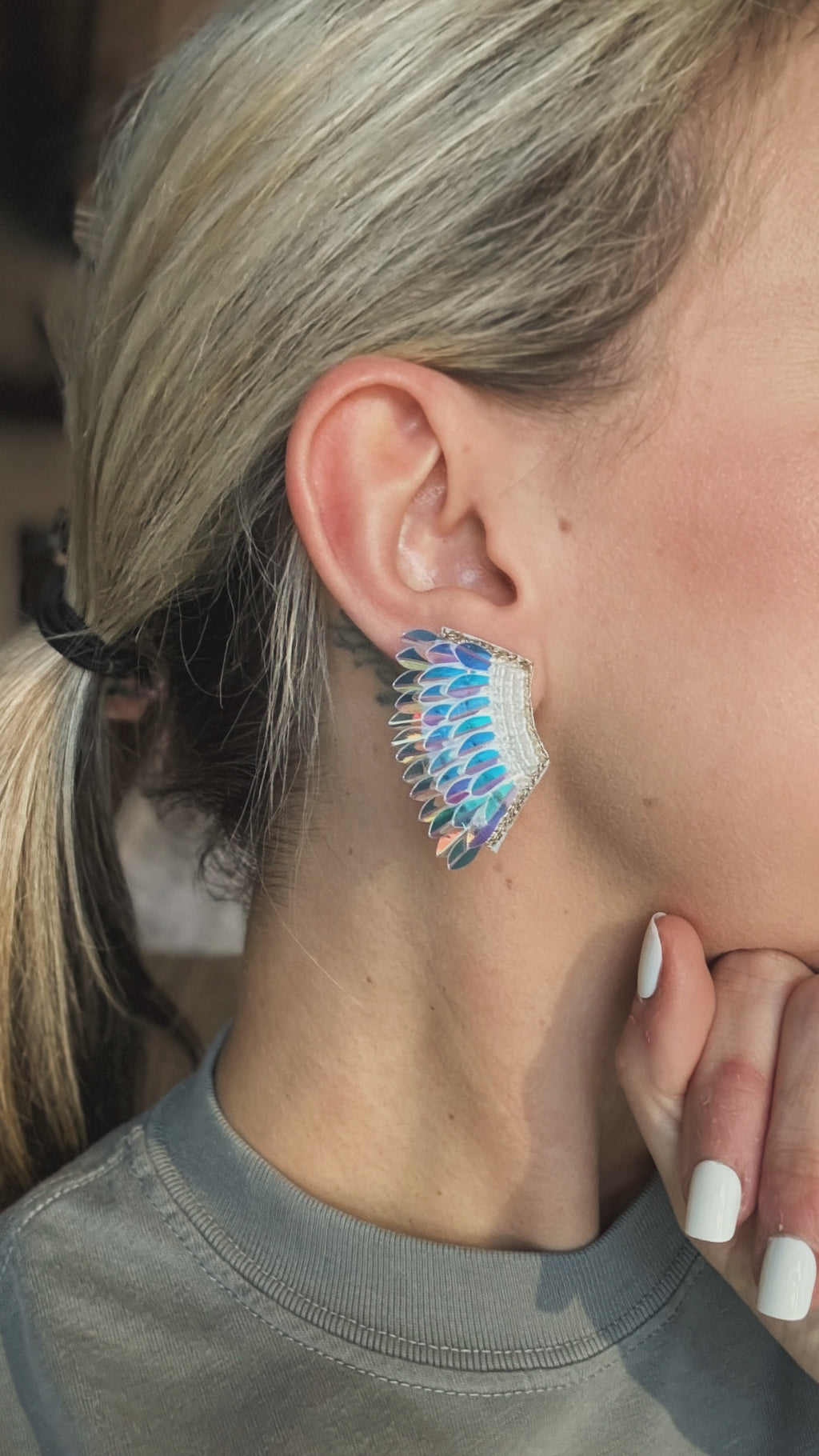 Iridescent Sequin Wing Beaded Earrings