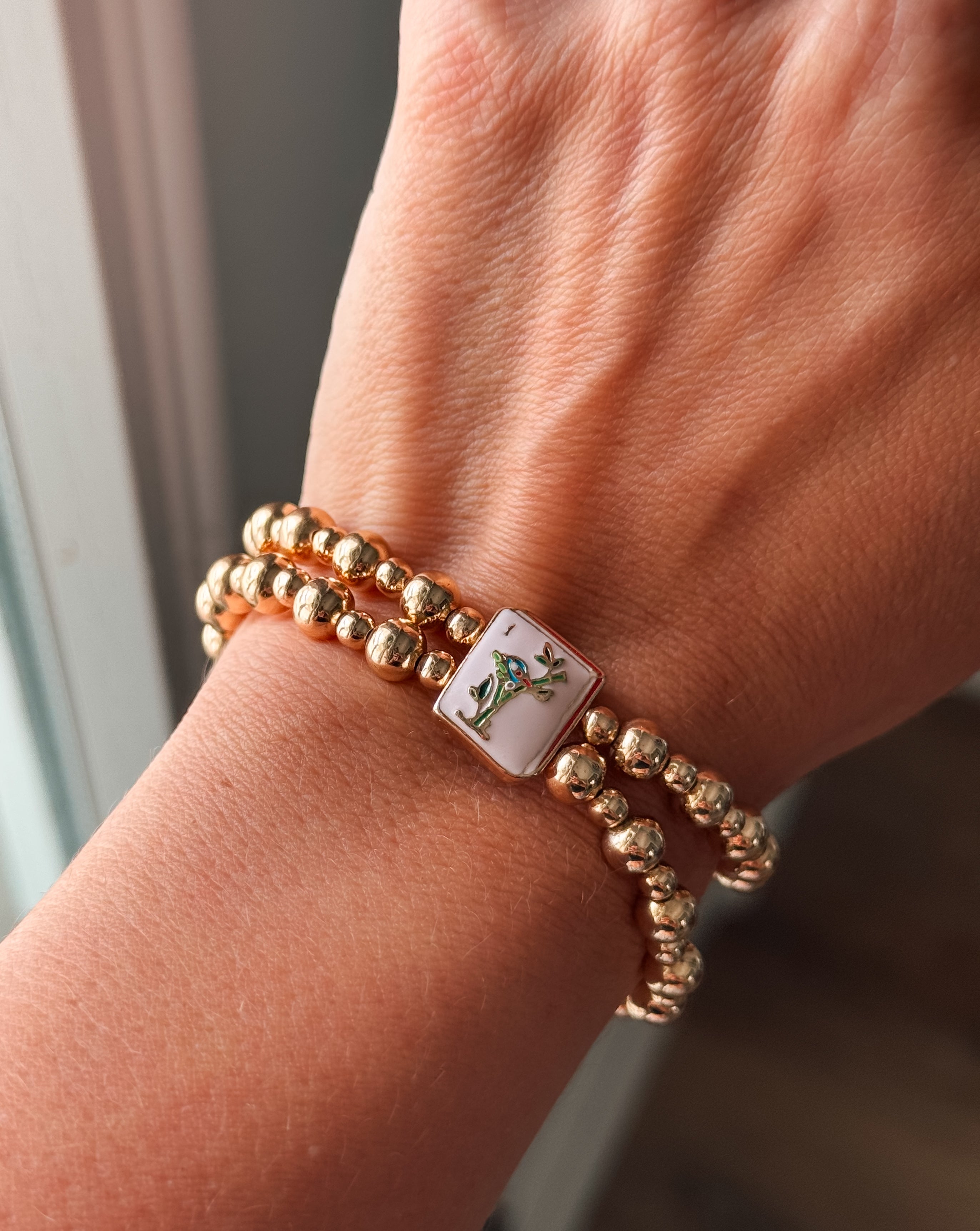 Mahjong 2-Row Ball Bead Stretch Bracelet