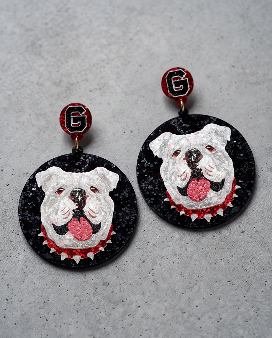 Bulldog Glitter Disc Earrings
