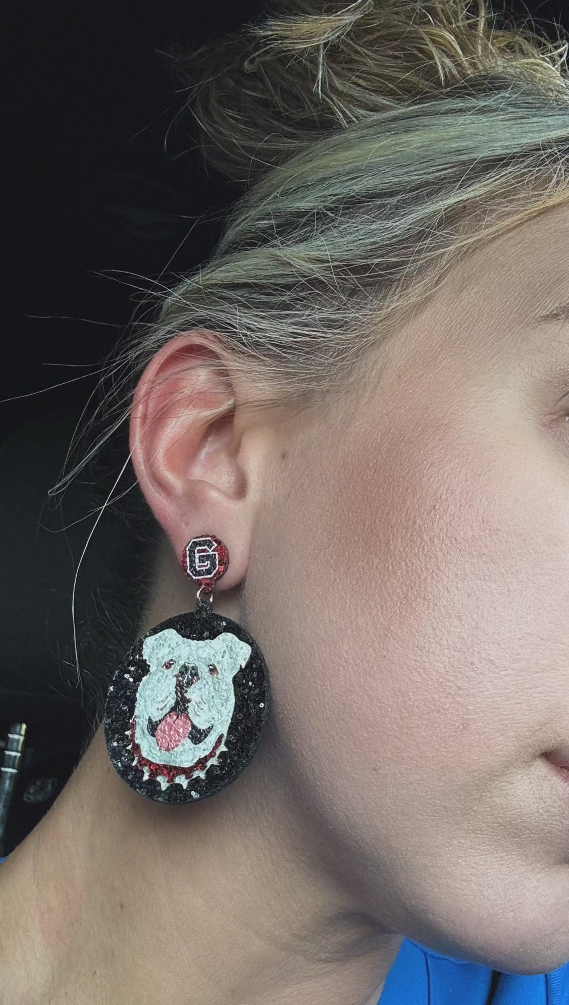 Bulldog Glitter Disc Earrings