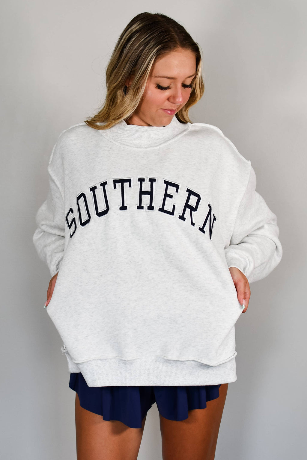Classic Southern Mock Neck Sweatshirt - Heather Grey