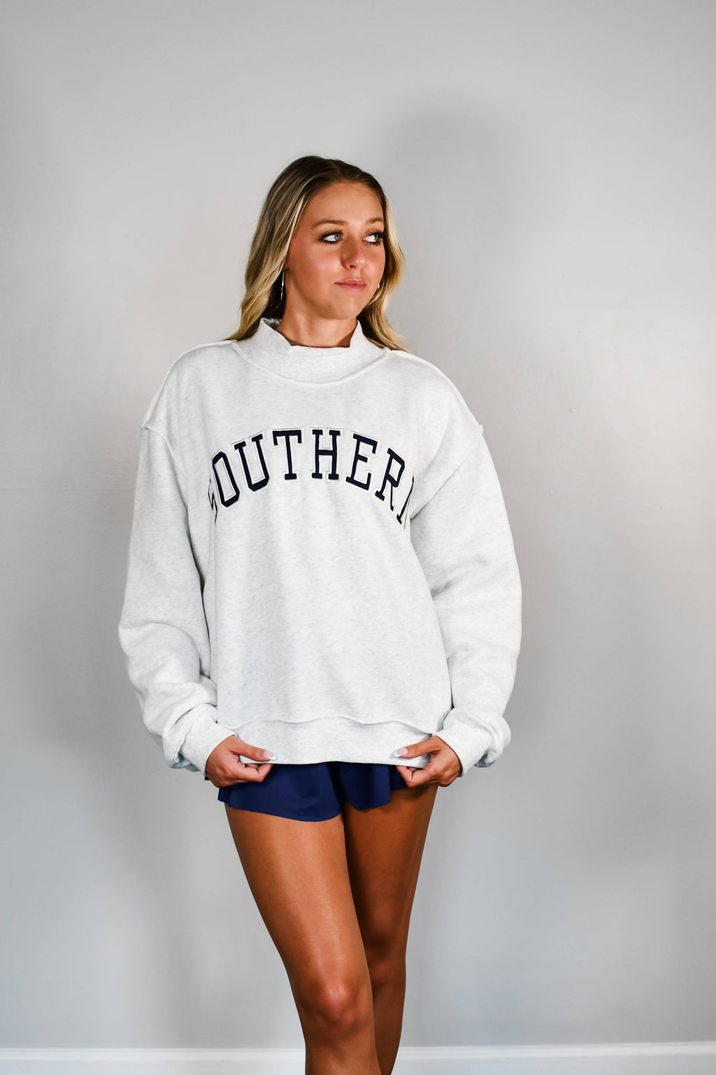 Classic Southern Mock Neck Sweatshirt - Heather Grey